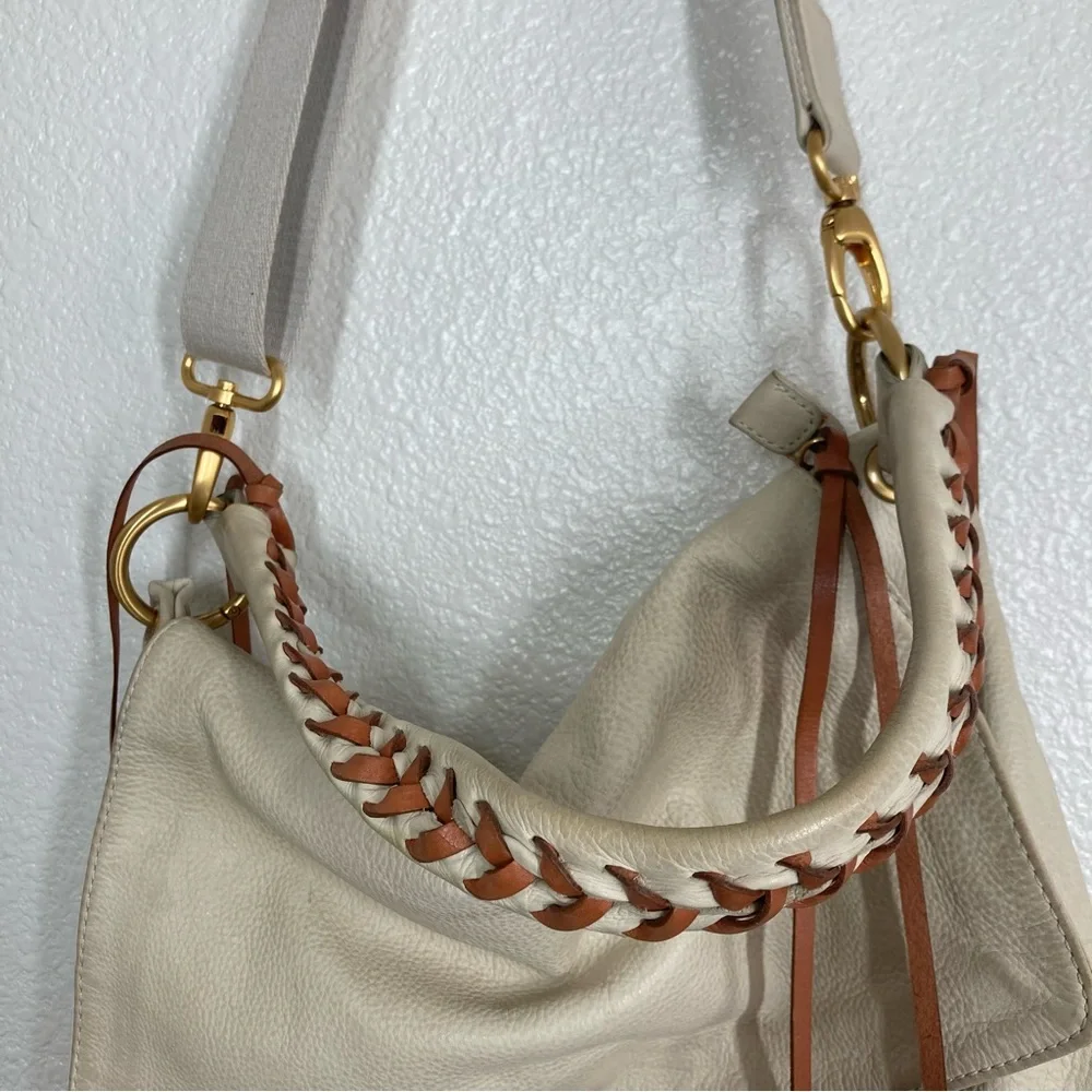 Christopher Kon large hobo Bag Boho Ivory Genuine pebbled leather Crossbody